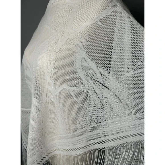 VTG Mantilla Birds Triangle Fringe Church Piano Shawl Scarf  Wrap Japan - Picture 9 of 9
